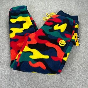 New Joe Boxer Mens Small Sherpa Sweatpants Blue Camo Smiley Face Fleece Joggers